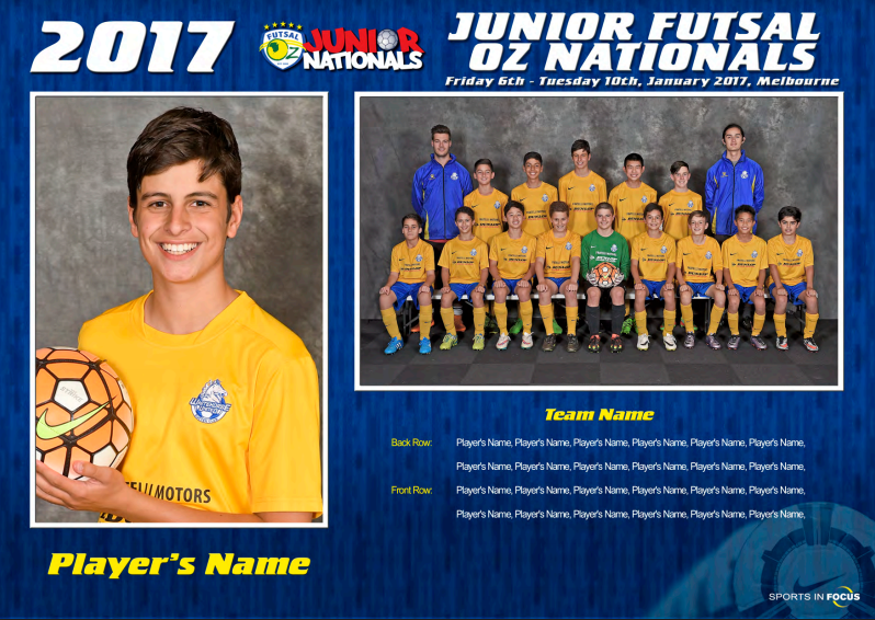 2017 Junior Futsal Oz Nationals - Sports in Focus team & individual photo example